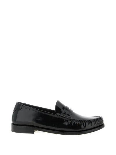 Saint Laurent Le Loafer Loafers In Polished Wrinkled Leather In Black