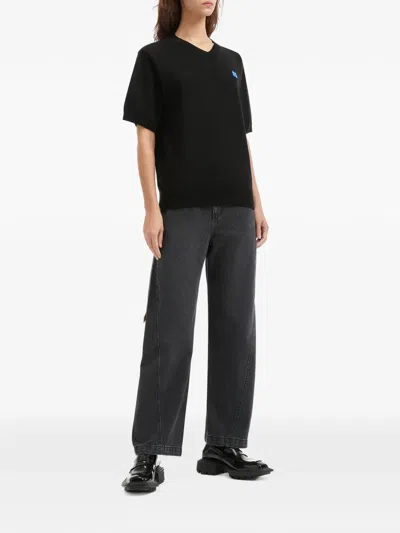 Ader Error V-neck Logo-patch T-shirt In Black
