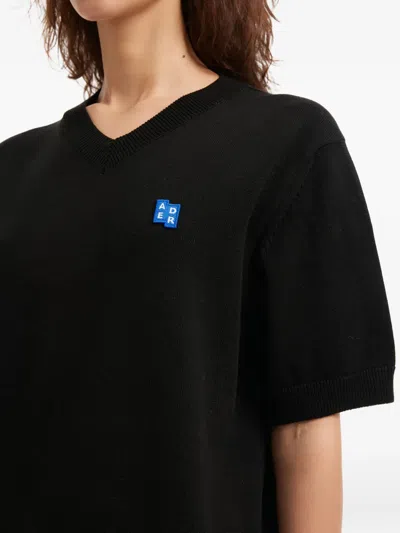 Ader Error V-neck Logo-patch T-shirt In Black