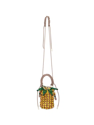 Alemais Beaded Pineapple Bucket Bag In Yellow