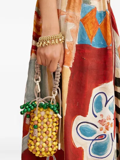 Alemais Beaded Pineapple Bucket Bag In Yellow