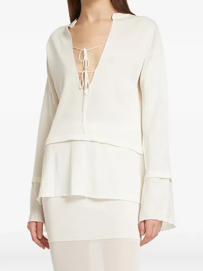 Tom Ford Light White Blouse With V-neck In Neutral