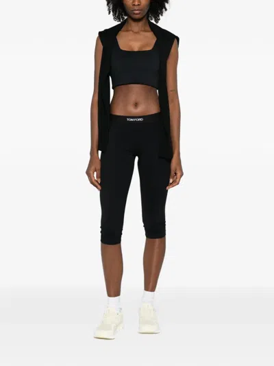 Tom Ford Logo-waistband Trousers In Black