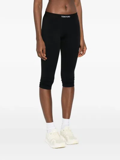 Tom Ford Logo-waistband Trousers In Black