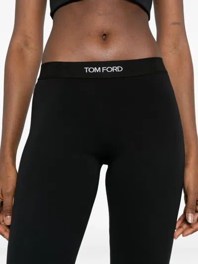 Tom Ford Logo-waistband Trousers In Black