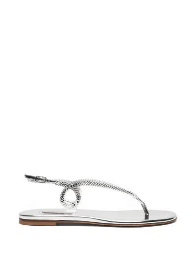 Casadei Silver Calf Leather Bos Taurus Flat Sandals In Gray