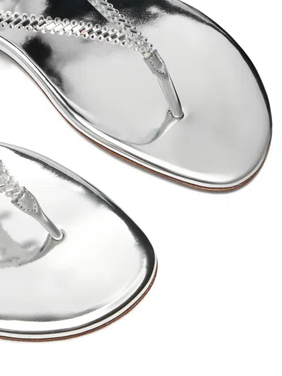 Casadei Silver Calf Leather Bos Taurus Flat Sandals In Gray