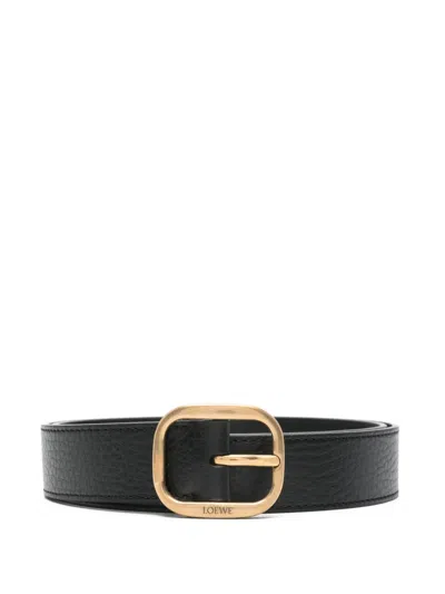 Loewe Rounded Leather Belt In Black