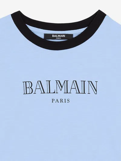 Balmain Boys Logo T-shirt In Blue