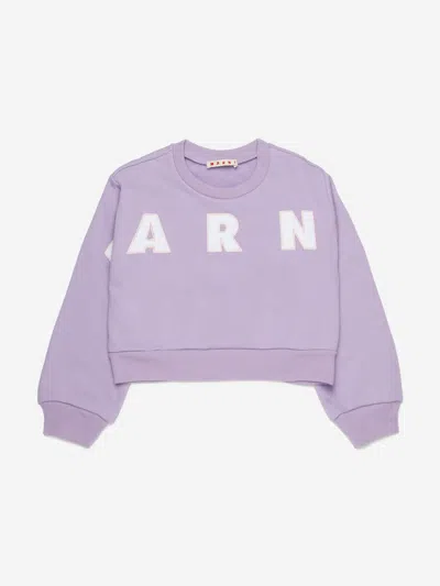 Marni Kids Purple Cotton Cropped Embroidered Logo Sweatshirt