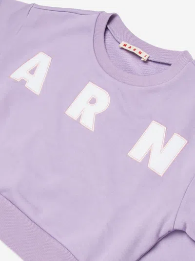 Marni Kids Purple Cotton Cropped Embroidered Logo Sweatshirt