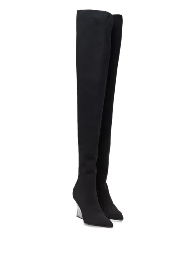 Balmain Knitted Wedge Over-the-knee Boots In Black