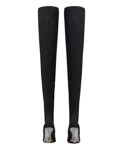Balmain Knitted Wedge Over-the-knee Boots In Black