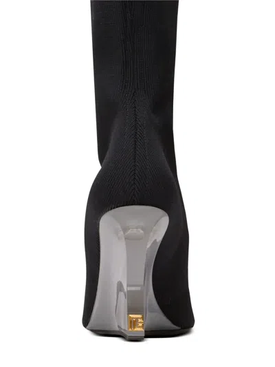 Balmain Knitted Wedge Over-the-knee Boots In Black