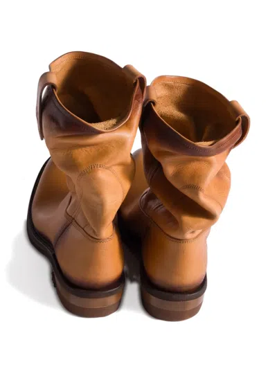 Miu Miu Leather Ankle Boots Round Toe Pull Tab In Brown