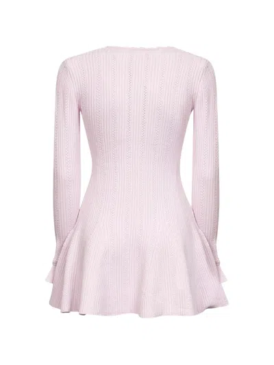 Self-portrait Neutrals Textured Knit Flared Sleeves Mini Dress In Pink