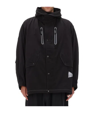 And Wander Reflective Stitching Hooded Casual Jacket In Black