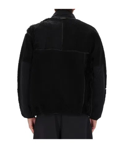 And Wander Black Mix Boa Polyester-blend Plush Jacket In Black