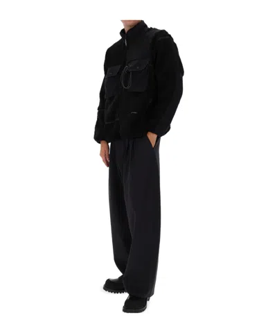 And Wander Black Mix Boa Polyester-blend Plush Jacket In Black