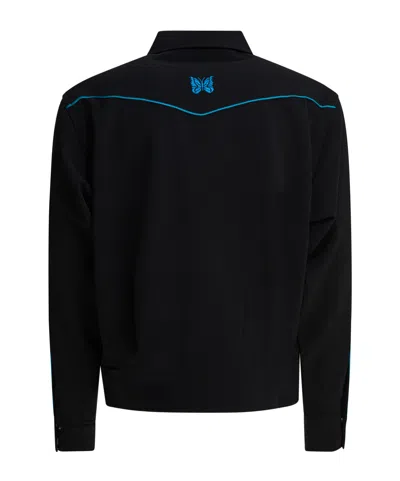 Needles Collared Jacket Contrast Piping Embroidered Front In Black