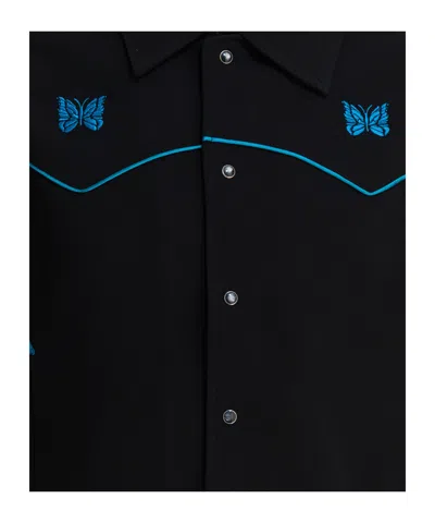 Needles Collared Jacket Contrast Piping Embroidered Front In Black