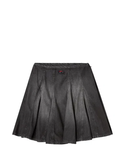 Diesel De-spiki-s Short Denim Skirt With Washed-out Effect In Black