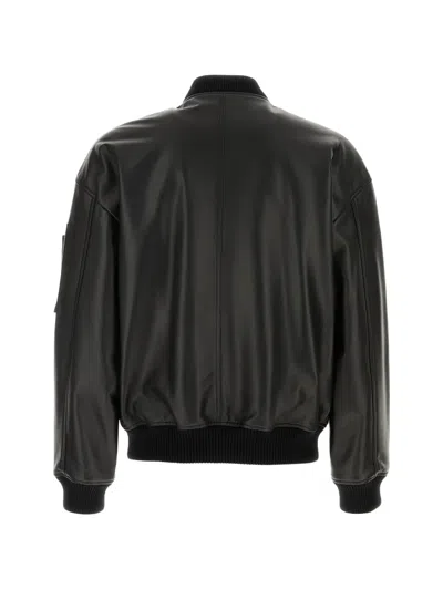Dsquared2 Leather Jacket Front Pockets Ribbed Cuffs In Black