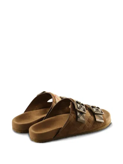 Burberry Check Pattern Flat Sandals Dual Straps In Brown