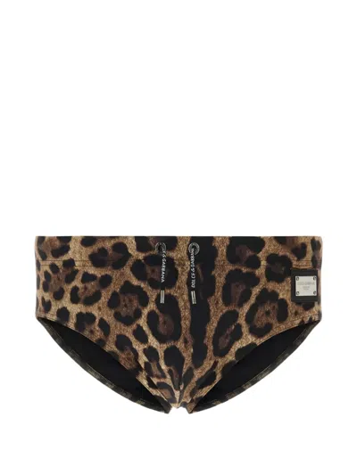 Dolce & Gabbana Drawstring Triangle Swimming Briefs In Brown