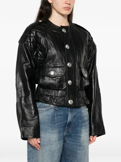 R13 Quilted Button Leather Jacket In Black