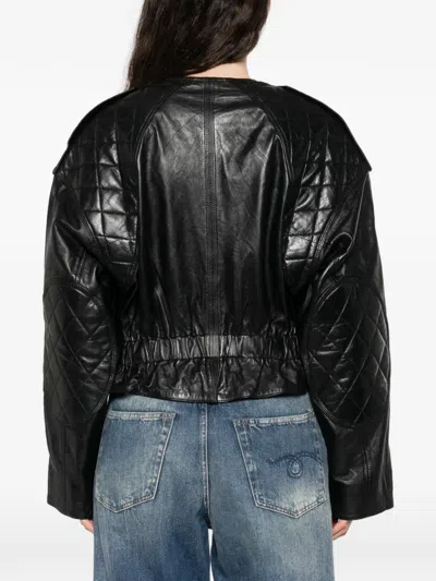 R13 Quilted Button Leather Jacket In Black