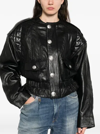 R13 Quilted Button Leather Jacket In Black