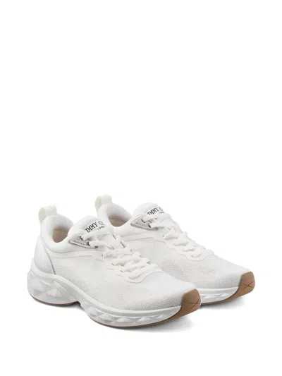 Jimmy Choo Diamond Run Leather Mesh Sneakers Pull Tab In White