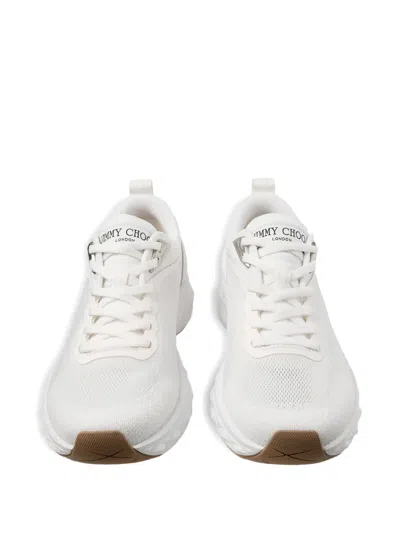 Jimmy Choo Diamond Run Leather Mesh Sneakers Pull Tab In White
