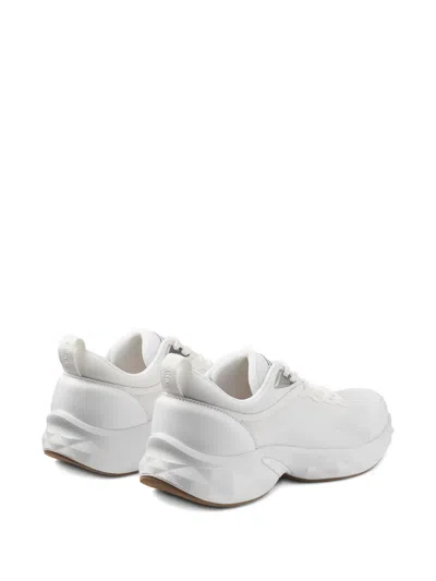 Jimmy Choo Diamond Run Leather Mesh Sneakers Pull Tab In White