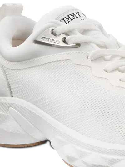 Jimmy Choo Diamond Run Leather Mesh Sneakers Pull Tab In White