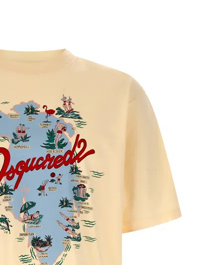Dsquared2 White Crewneck Printed T-shirt In Multi