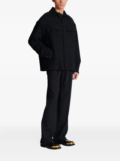 Balmain Monogram Tweed Overshirt In Black