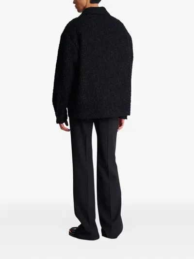 Balmain Monogram Tweed Overshirt In Black