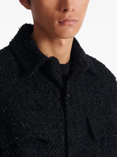 Balmain Monogram Tweed Overshirt In Black