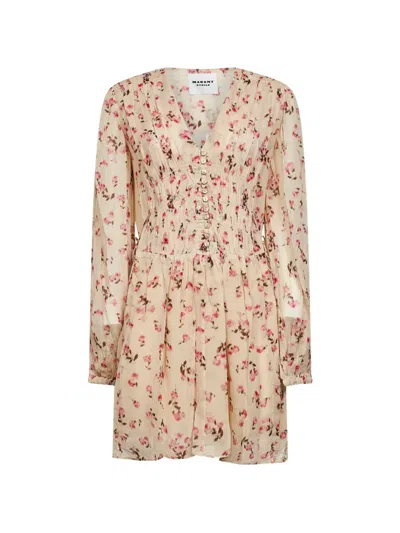 Isabel Marant Étoile Isabel Marant Etoile Loriena Beige Dress With Floral Print In Pink