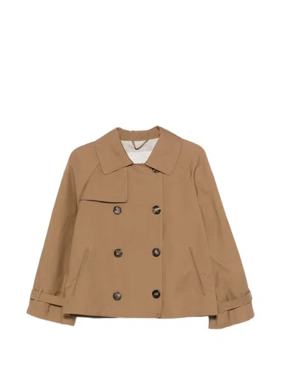 Max Mara Tesoro Cropped Double-breasted Cotton-blend Gabardine Trench Coat In Brown