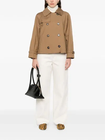 Max Mara Tesoro Cropped Double-breasted Cotton-blend Gabardine Trench Coat In Brown