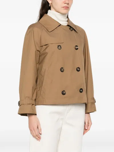 Max Mara Tesoro Cropped Double-breasted Cotton-blend Gabardine Trench Coat In Brown