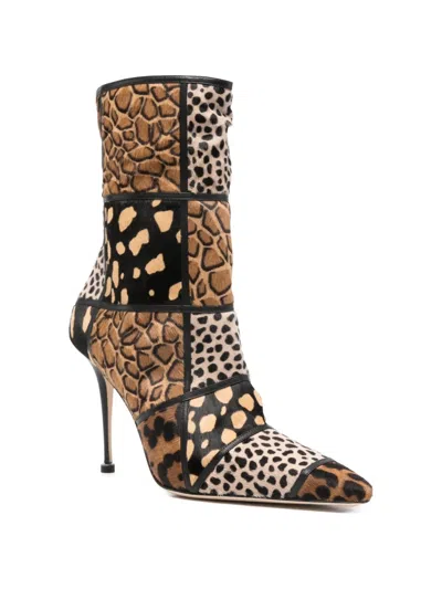 Manolo Blahnik Trulona 50 Leather-trimmed Patchwork Animal-print Calf Hair Ankle Boots In Brown