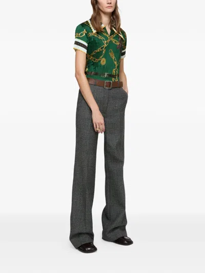 Acne Studios Syndia Pleated Printed Twill Polo Shirt In Green