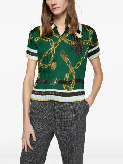 Acne Studios Syndia Pleated Printed Twill Polo Shirt In Green
