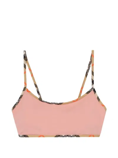 Burberry Women Bikini Top With Checked Edges In Pink