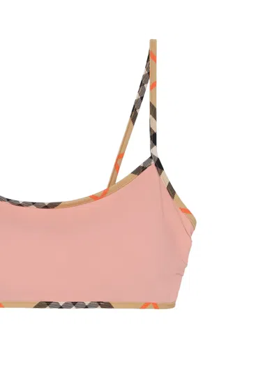 Burberry Women Bikini Top With Checked Edges In Pink