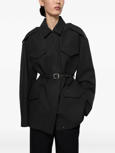 Acne Studios Belted Flap-pocket Jacket In Black